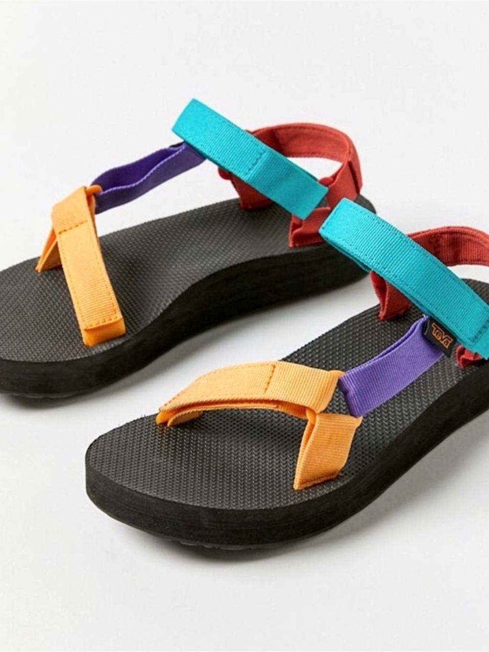 Colorblock 90s Tevas Sport Sandals - Black with Teal, Orange & Purple Straps